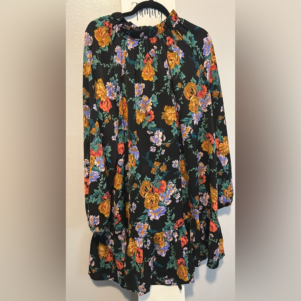 JODIFL Floral Black Midi Dress